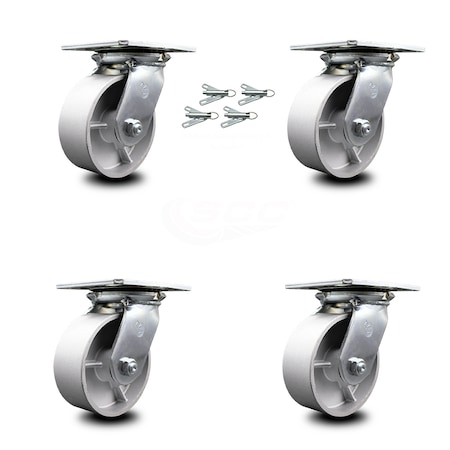 Service Caster 5 Inch Semi Steel Caster Set with Ball Bearings and Swivel Locks SCC-35S520-SSB-BSL-4